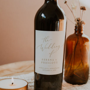 Delicate Gold Calligraphy   Cream Wedding Wine Label