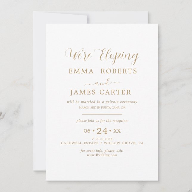 Delicate Gold Calligraphy | Elopement Reception  Invitation (Front)