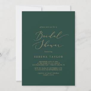 Delicate Gold Calligraphy   Green Bridal Shower Invitation