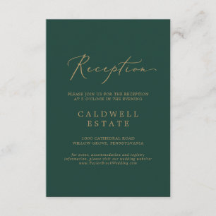 Delicate Gold Calligraphy   Green Reception Enclosure Card