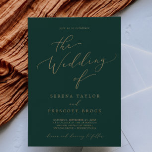 Delicate Gold Calligraphy   Green The Wedding Of Invitation