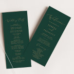 Delicate Gold Calligraphy | Green Wedding Program<br><div class="desc">This delicate gold calligraphy green wedding party program is perfect for a modern wedding. The romantic minimalist design features lovely and elegant champagne golden yellow typography on an emerald green background with a clean and simple look. Include the name of the bride and groom, the wedding date and location, thank...</div>