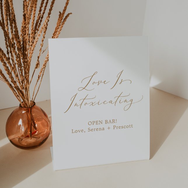 Delicate Gold Calligraphy Love Is Intoxicating Pedestal Sign (Creator Uploaded)