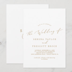 Delicate Gold Calligraphy Monogram Back Wedding Invitation