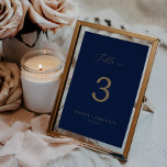 Delicate Gold Calligraphy | Navy Table No. Table Number<br><div class="desc">This delicate gold calligraphy navy table no. table number is perfect for a modern wedding. The romantic minimalist design features lovely and elegant champagne golden yellow typography on a navy blue background with a clean and simple look. The card prints on the front and back (double-sided). Items are printed exactly...</div>