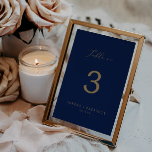 Delicate Gold Calligraphy Navy Table No. Table Number