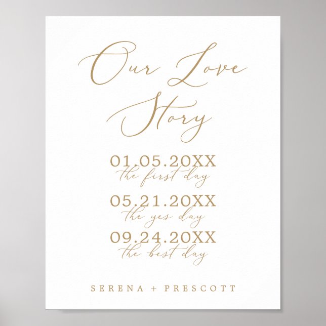 Delicate Gold Calligraphy Our Love Story Wedding Poster (Front)
