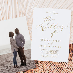 Delicate Gold Calligraphy Photo Back Wedding Invitation
