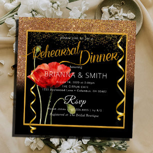 Delicate Gold Calligraphy Rehearsal Dinner Invitation