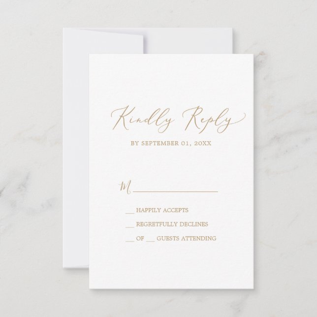 Delicate Gold Calligraphy Simple RSVP Card (Front)