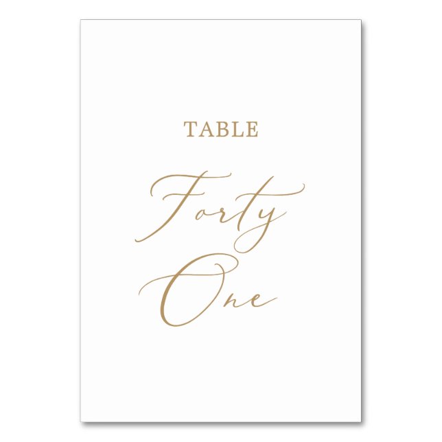 Delicate Gold Calligraphy Table Forty One Table Number (Front)