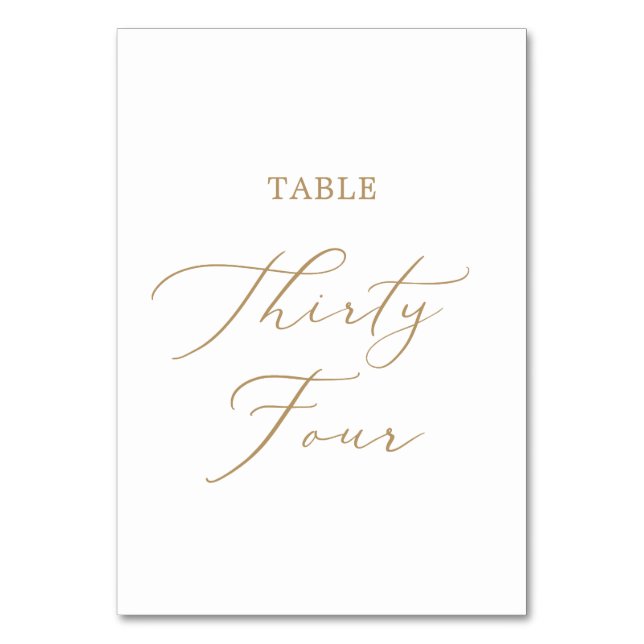 Delicate Gold Calligraphy Table Thirty Four Number (Front)