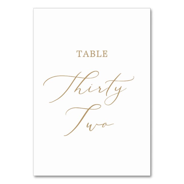 Delicate Gold Calligraphy Table Thirty Two Table Number (Front)