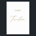 Delicate Gold Calligraphy Table Twelve Table Number<br><div class="desc">This delicate gold calligraphy table twelve table number is perfect for a modern wedding. The romantic minimalist design features lovely and elegant champagne golden yellow typography on a white background with a clean and simple look. The card prints on the front and back (double-sided). Other table numbers in the collection...</div>