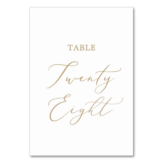 Delicate Gold Calligraphy Table Twenty Eight Table Number (Front)