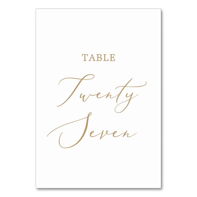 Delicate Gold Calligraphy Table Twenty Seven Table Number (Front)