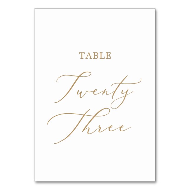 Delicate Gold Calligraphy Table Twenty Three Table Number (Front)