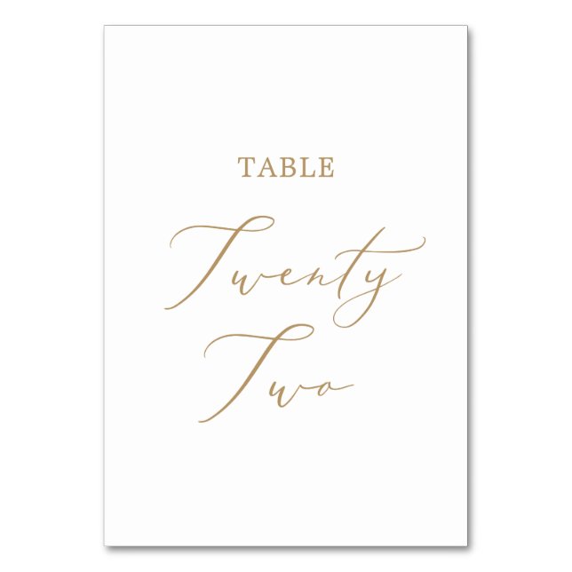 Delicate Gold Calligraphy Table Twenty Two Table Number (Front)
