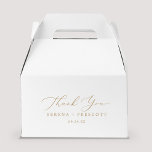 Delicate Gold Calligraphy Thank You Favor Box<br><div class="desc">This delicate gold calligraphy thank you favour box is perfect for a modern wedding. The romantic minimalist design features lovely and elegant champagne golden yellow typography on a white background with a clean and simple look. Personalize the favour box with your name and the date.</div>