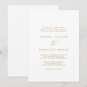 Delicate Gold Calligraphy Traditional Wedding Invitation
