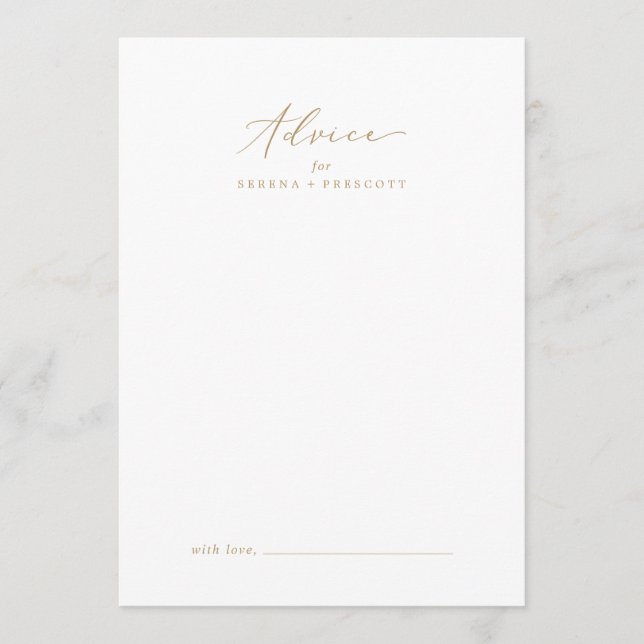 Delicate Gold Calligraphy Wedding Advice Card (Front)