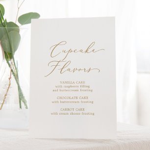 Delicate Gold Calligraphy Wedding Cupcake Flavours Pedestal Sign