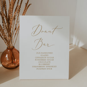 Delicate Gold Calligraphy Wedding Doughnut Bar Pedestal Sign