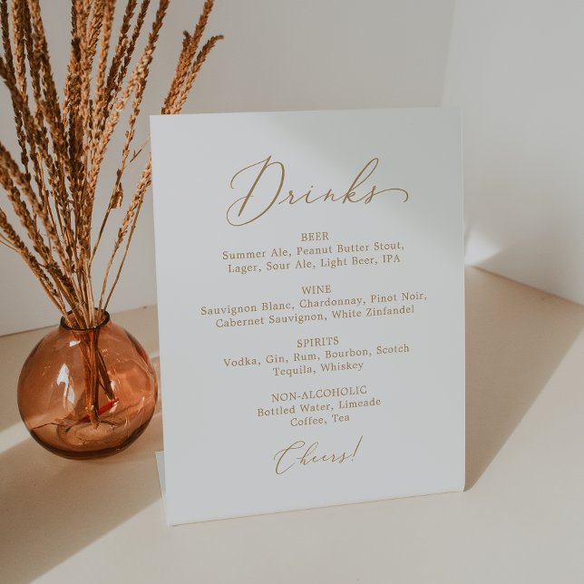 Delicate Gold Calligraphy Wedding Drink Menu Pedestal Sign (Creator Uploaded)