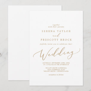 Delicate Gold Calligraphy Wedding Invitation