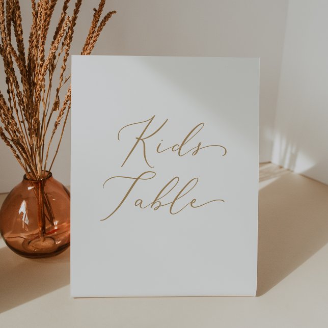 Delicate Gold Calligraphy Wedding Kids Table Pedestal Sign (Creator Uploaded)