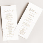 Delicate Gold Calligraphy Wedding Program<br><div class="desc">This delicate gold calligraphy wedding program is perfect for a modern wedding. The romantic minimalist design features lovely and elegant champagne golden yellow typography on a white background with a clean and simple look. Include the name of the bride and groom, the wedding date and location, thank you message, order...</div>