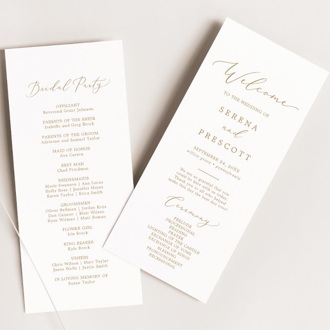 Delicate Gold Calligraphy Wedding Program (Creator Uploaded)