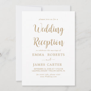 Delicate Gold Calligraphy Wedding Reception Invitation