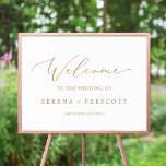 Delicate Gold Calligraphy Wedding Welcome Poster<br><div class="desc">This delicate gold calligraphy wedding welcome poster is perfect for a modern wedding. The romantic minimalist design features lovely and elegant champagne golden yellow typography on a white background with a clean and simple look. Customize the poster with the name of the bride and groom, and the date of the...</div>