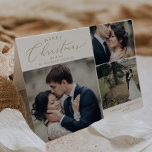 Delicate Gold Christmas Folded Holiday Wedding Thank You Card<br><div class="desc">This delicate gold Christmas folded holiday wedding thank you card is the perfect modern holiday greeting for newlyweds. The romantic minimalist design features lovely and elegant champagne golden yellow typography on a white background with a clean and simple look. Personalize the card with 3 photos, your names, and year. Write...</div>