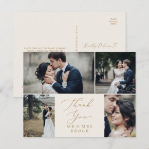 Delicate Gold Cream 4 Photo Template Thank You Postcard