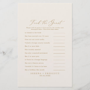 Delicate Gold Cream Find the Guest Wedding Game Flyer