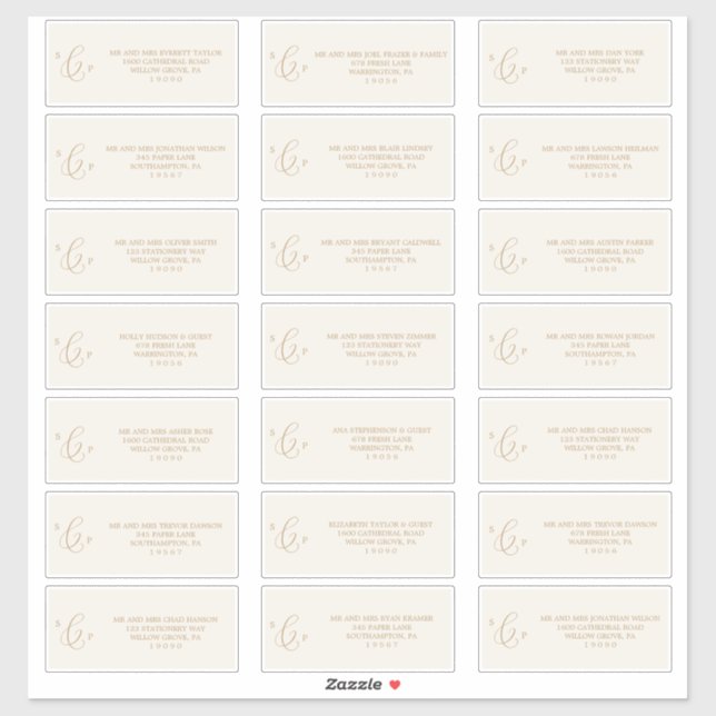 Delicate Gold Cream Monogram Guest Address Labels (Sheet)