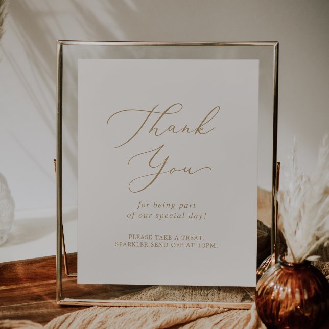 Delicate Gold Cream Thank You Wedding Favour Poster (Delicate Gold Cream Thank You Wedding Favor Poster)