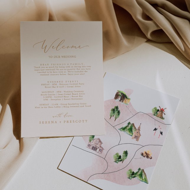 Delicate Gold Cream Welcome Letter Itinerary & Map (Creator Uploaded)