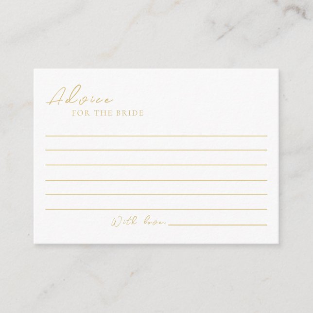 Delicate Gold Elegant Bridal Shower Advice Card (Front)