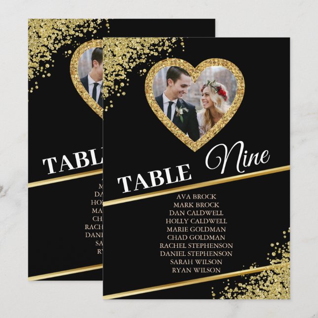 Delicate Gold Elegant Photo Seating Chart Card (Front/Back)