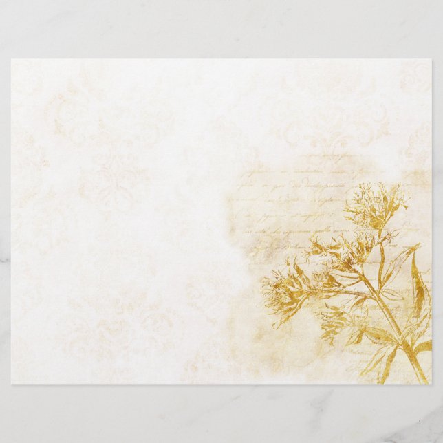 Delicate Gold Floral & Damask Scrapbook Ephemera (Front)