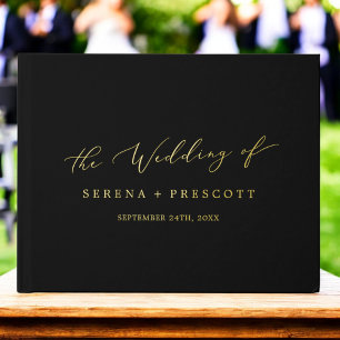 Delicate Gold Foil and Black Monogram Back Wedding Guest Book