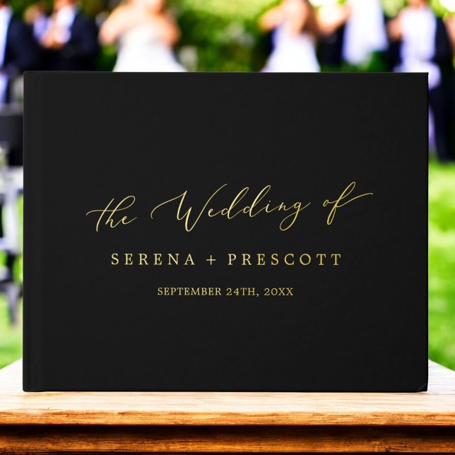 Delicate Gold Foil and Black Monogram Back Wedding Guest Book (Delicate Gold Foil and Black Monogram Back Wedding Foil Guest Book)