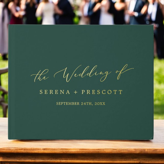 Delicate Gold Foil and Green Monogram Back Wedding Guest Book (Delicate Gold Foil and Green Monogram Back Wedding Foil Guest Book)