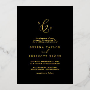 Delicate Gold Foil   Black Formal Monogram Wedding