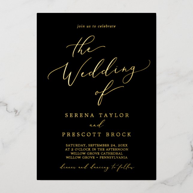 Delicate Gold Foil | Black The Wedding Of (Front)