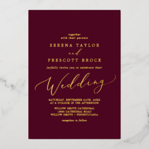 Delicate Gold Foil Calligraphy Burgundy Wedding