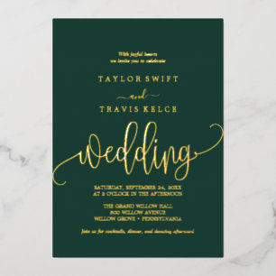 Delicate Gold Foil Calligraphy Emerald Wedding